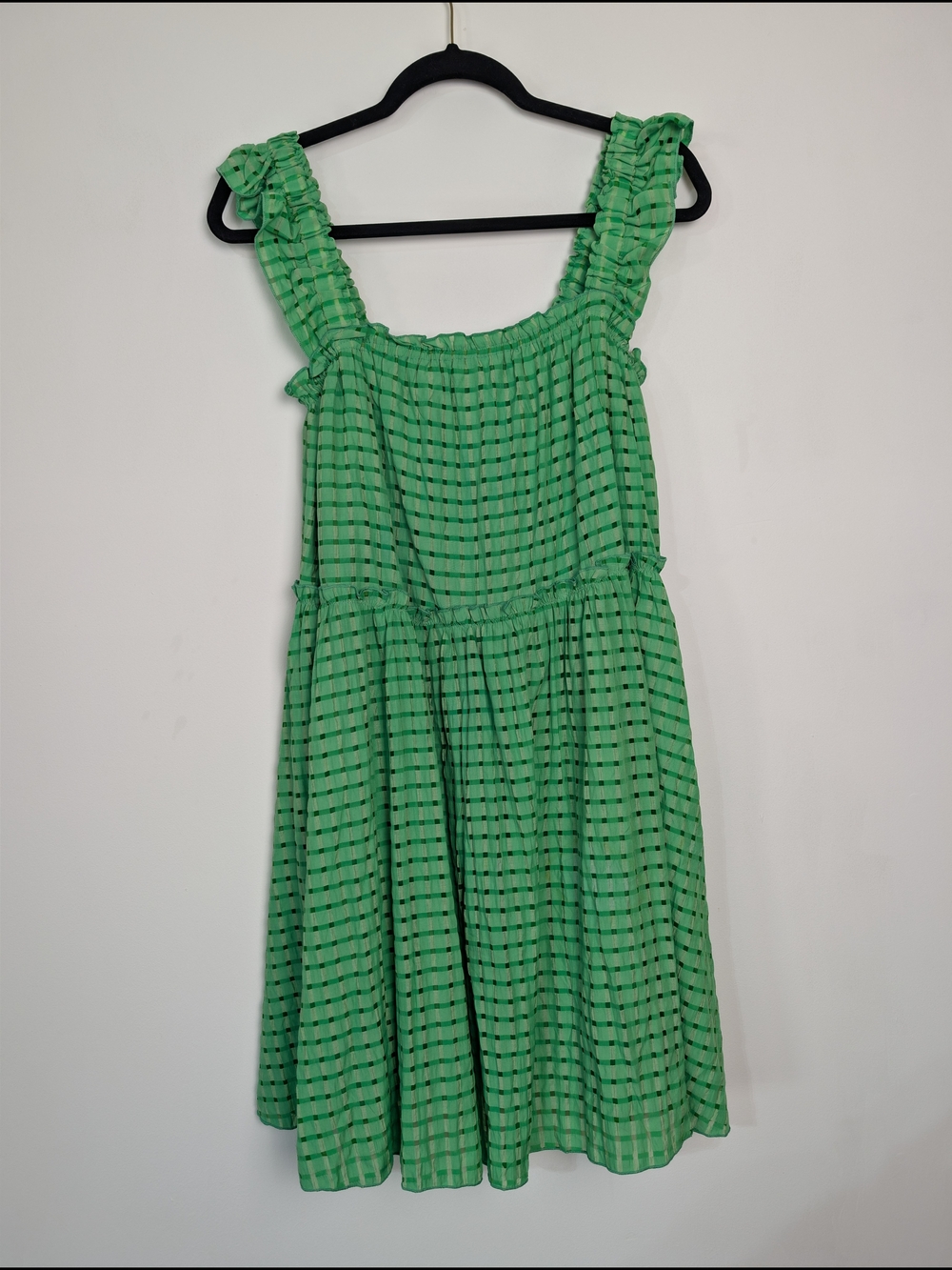 Green Gingham Ruffle Strap Tiered Dress Sz M Coquette Fairy Tinkerbell Haloween